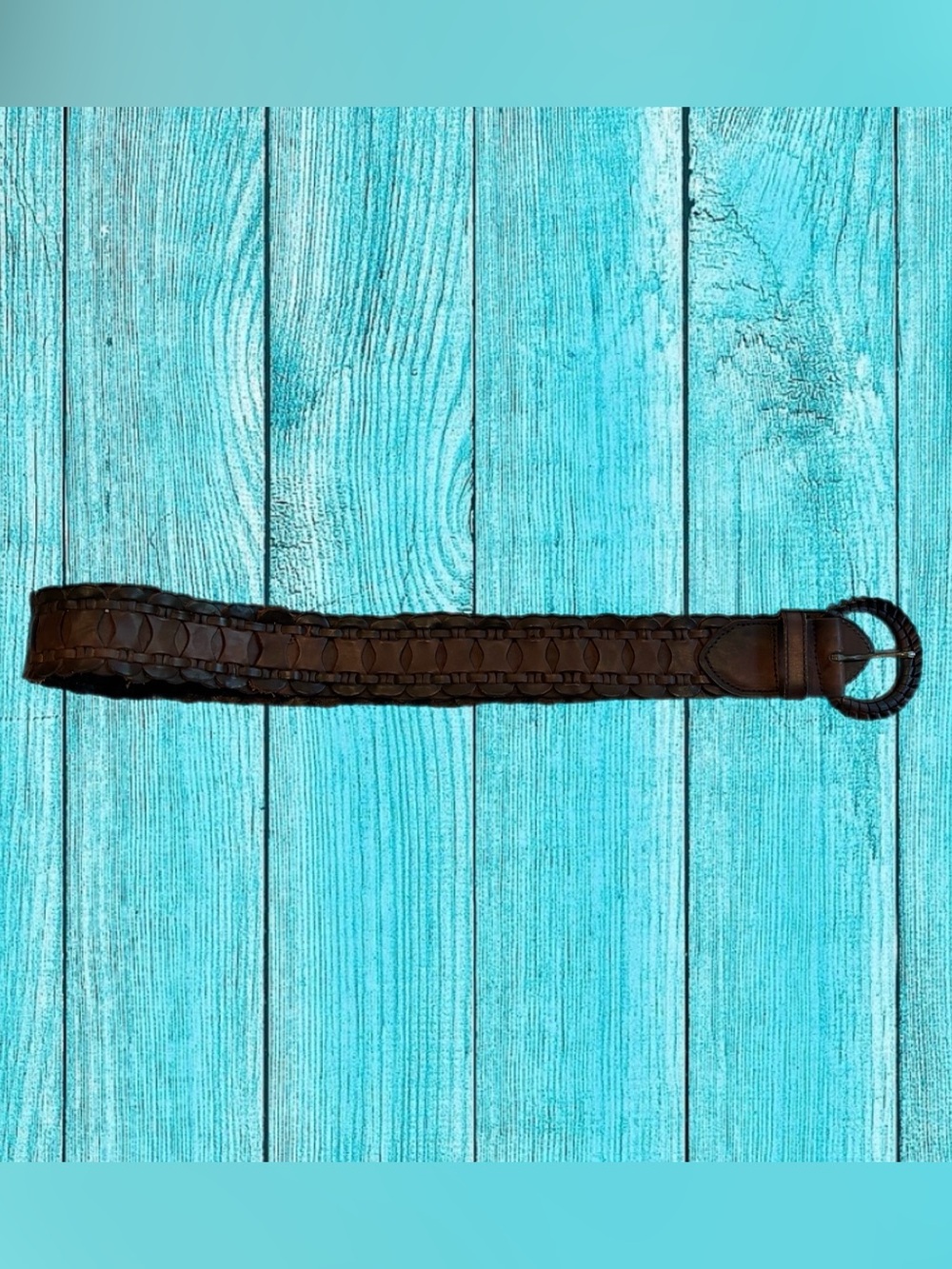 Hollister Brown Distressed Genuine Leather Woven Belt Size S 32” - 35”